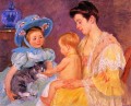 Niños jugando con un gato impresionismo madres hijos Mary Cassatt